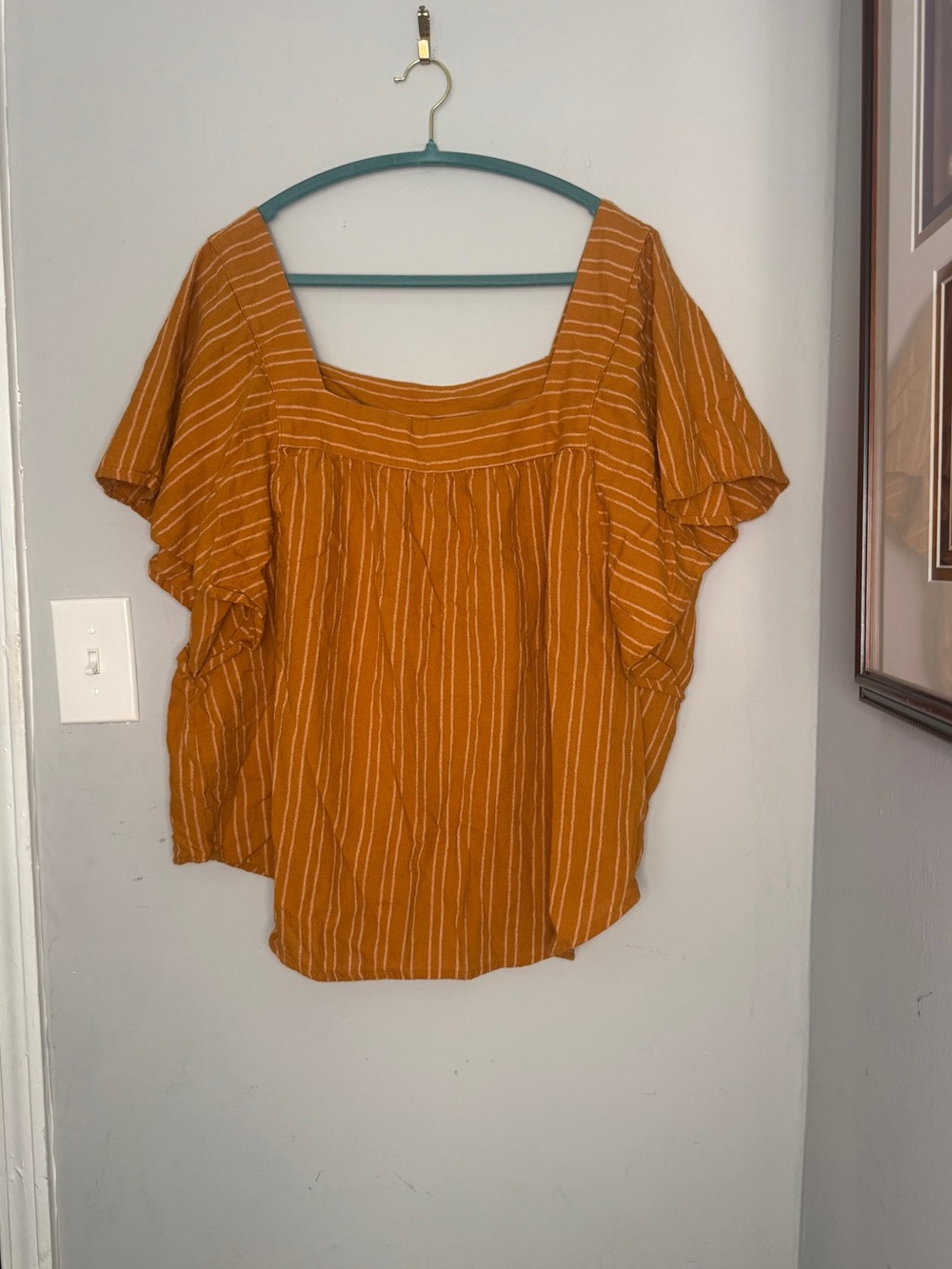 Sonoma Mustard Stripe Flutter Sleeve Top 2X Gauze Cotton Boho - Picture 5 of 8